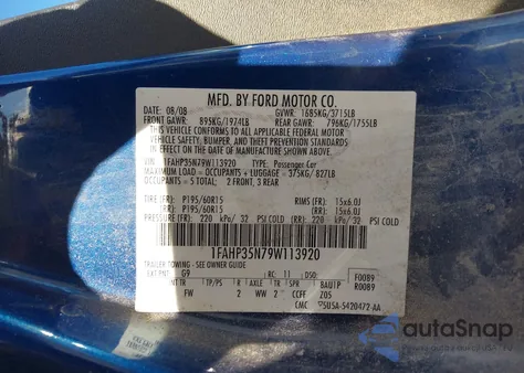 2009 Ford Focus Se z USA, uszkodzony, nr VIN 1FAHP35N79W113920